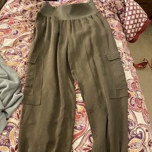 Cinq a Sept Olive Silk Jogger Pants